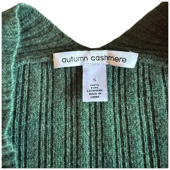 Autumn Cashmere Green Ribbed Open Front Cardigan 100% Cashmere Women’s Sweater S - Picture 4 of 6